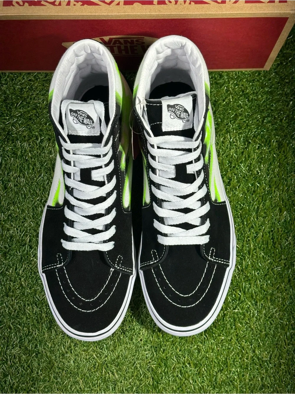 Vans SK8 H  Flame , Black & Neon Green Flame/White, Men’s 10.5, VN0A4U3CXEY